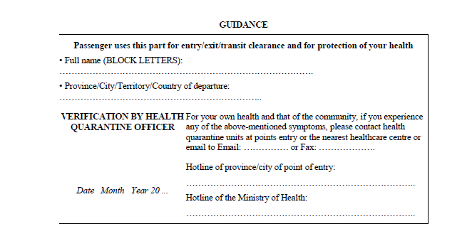 Formulaire declaration sanitaire Vietnam 