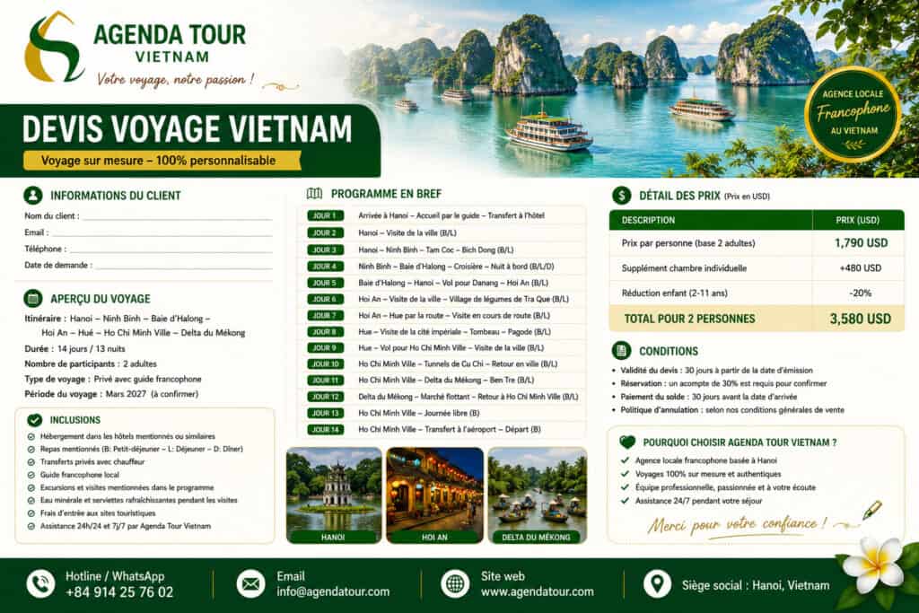 Devis voyage Vietnam, Devis voyage au Vietnam: Agence locale
