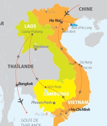 carte Vietnam Laos cambodge Thailande | agence locale Vietnam Agenda Tour Voyage Laos Cambodge en 20 jours : comment l'organiser